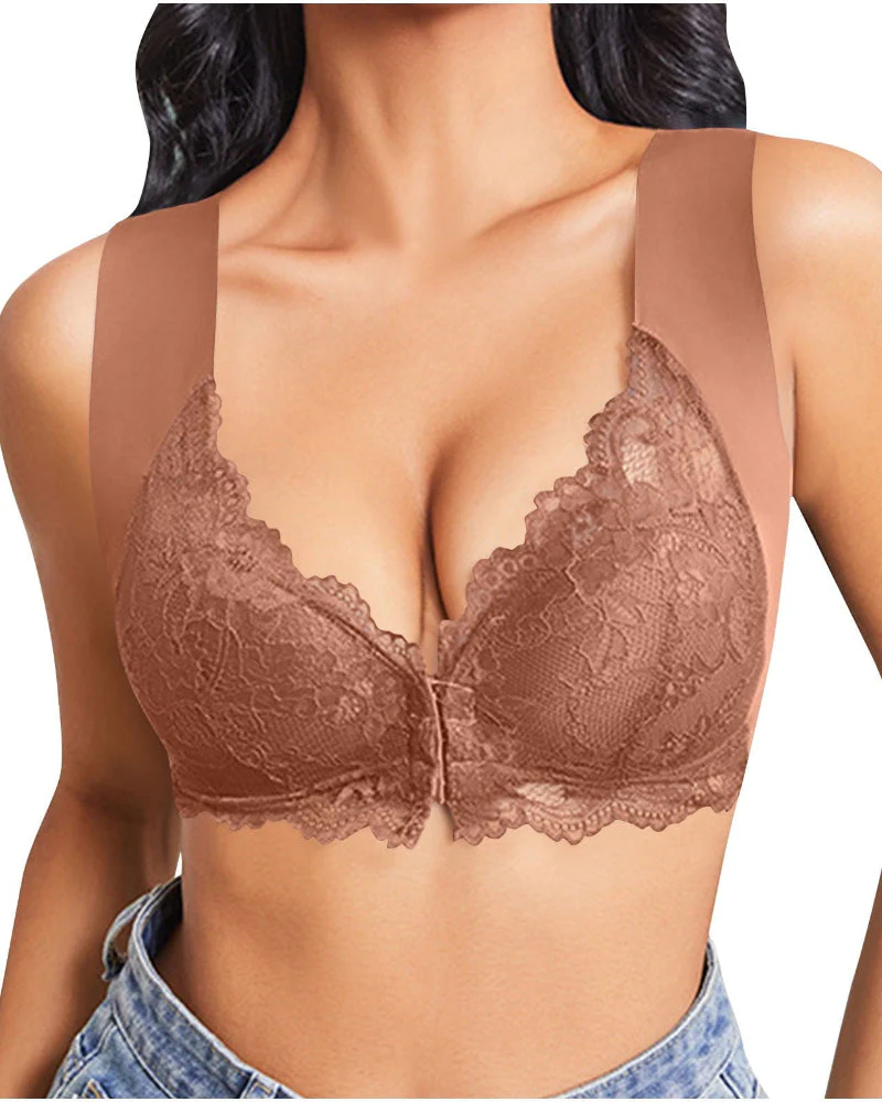 Shapecurve® Women's Contrast Lace Hook & Eye Front PushUp Bra - Image 9