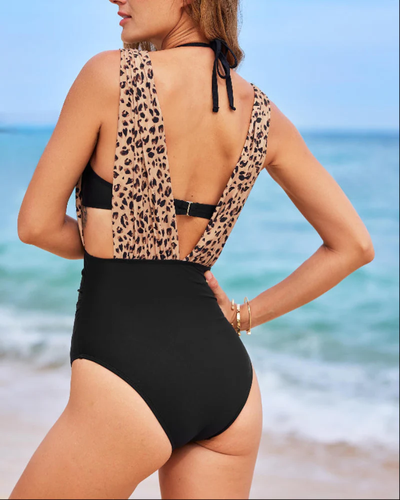 Two-Piece Deep Plunge Swimsuit with Halter Bra Overlay - Image 29