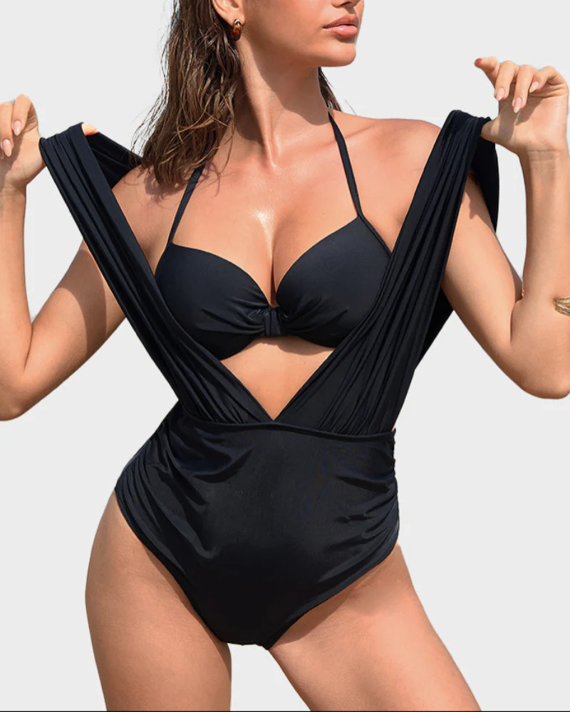 Two-Piece Deep Plunge Swimsuit with Halter Bra Overlay - Image 8
