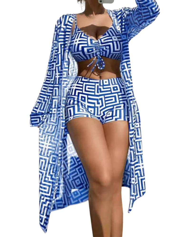 Women’s 3-Piece Swimsuit Set – Gathered Bikini Top, High-Waist Bottom & Beach Cover-Up - Image 15