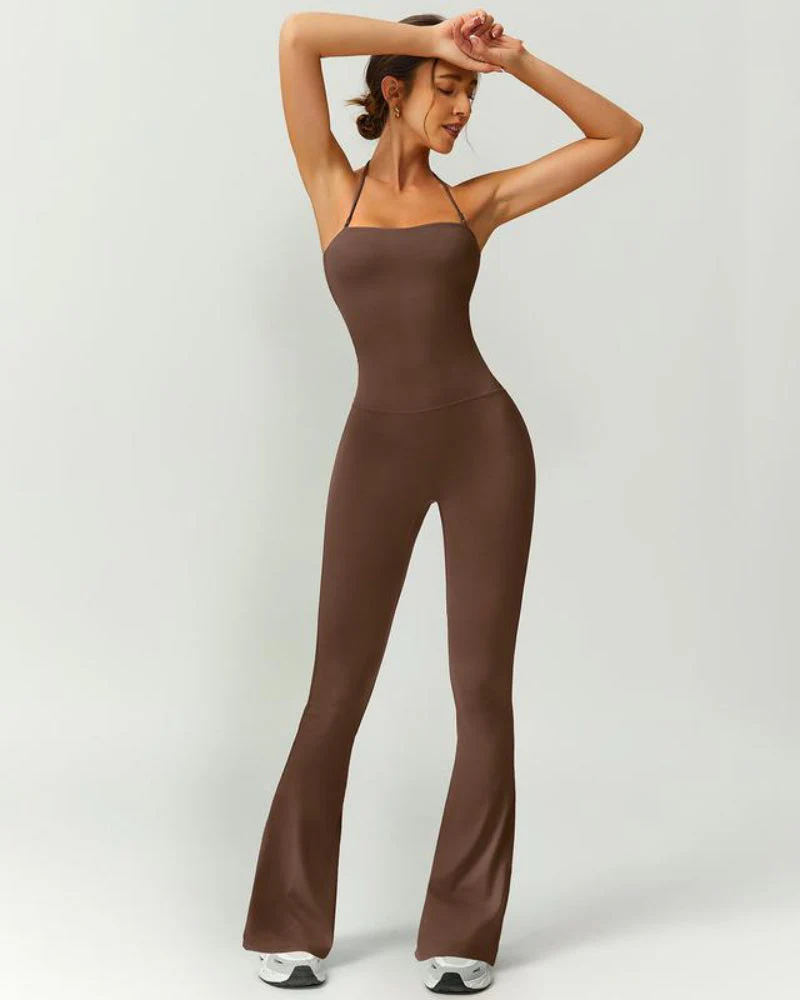 Women’s Halter Neck Bodycon Flare Jumpsuit – Stretchy, Butt-Lifting Activewear - Image 3