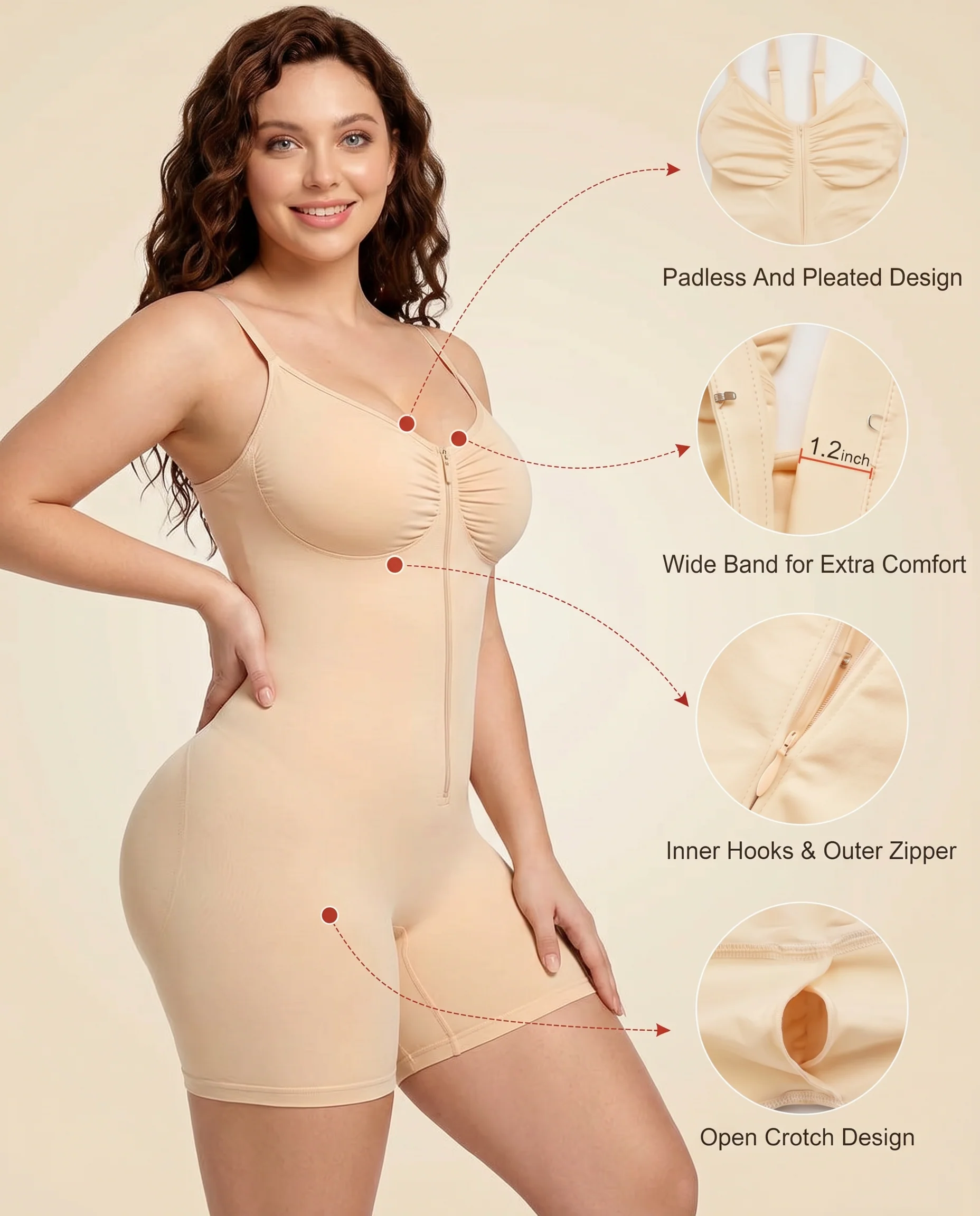 Women's High Elastic Zipper Adjustable Straps Breathable Mesh Design Tummy Control Body Shaper - Image 11