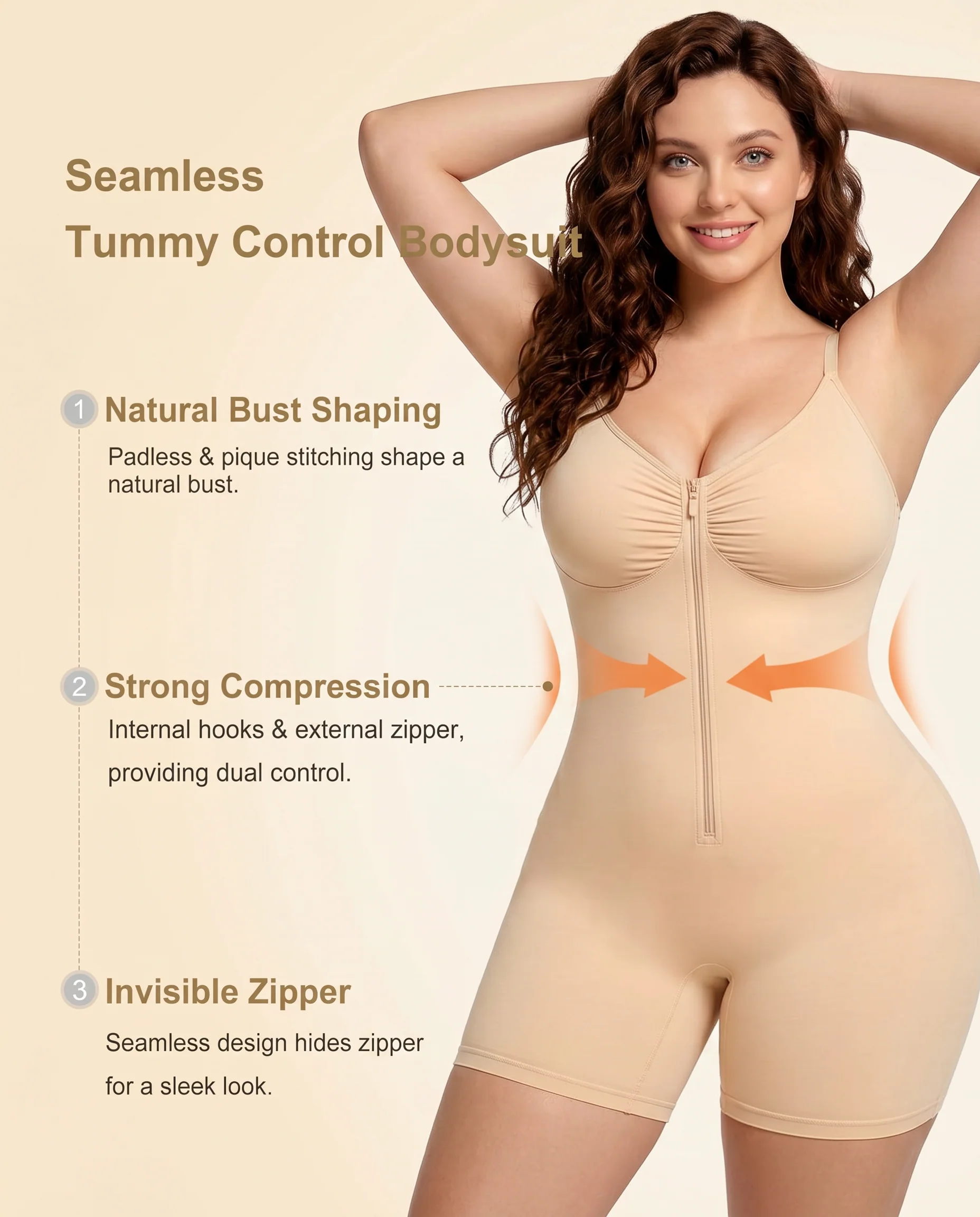 Women's High Elastic Zipper Adjustable Straps Breathable Mesh Design Tummy Control Body Shaper - Image 12
