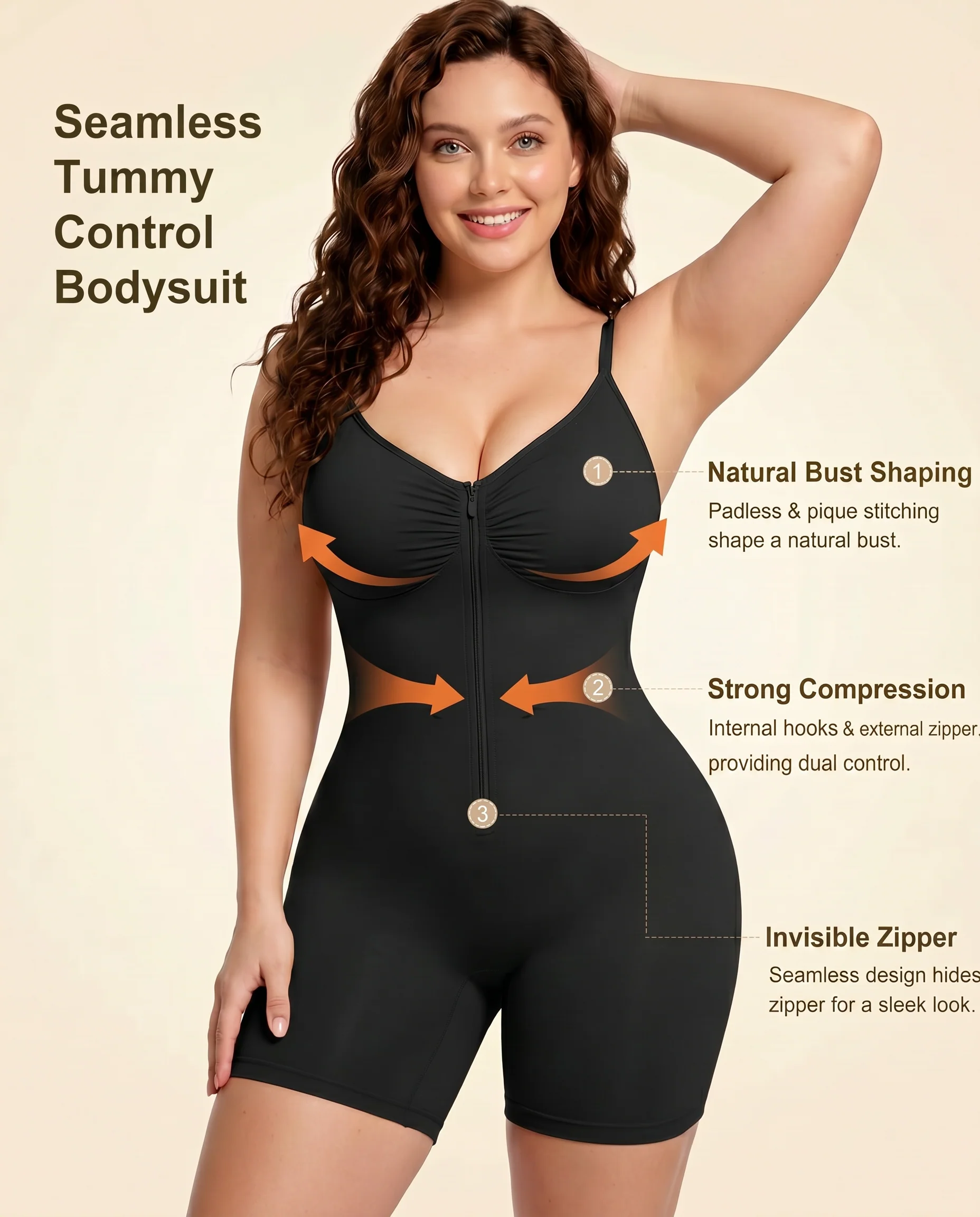 Women's High Elastic Zipper Adjustable Straps Breathable Mesh Design Tummy Control Body Shaper - Image 13