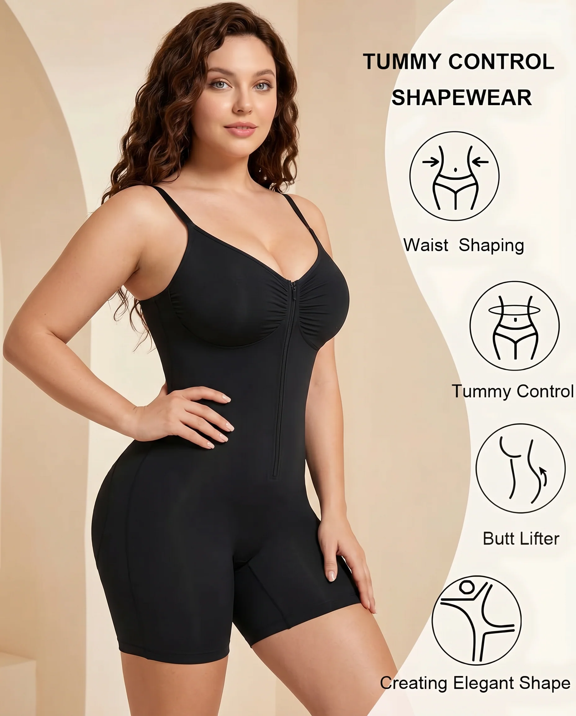Women's High Elastic Zipper Adjustable Straps Breathable Mesh Design Tummy Control Body Shaper - Image 14