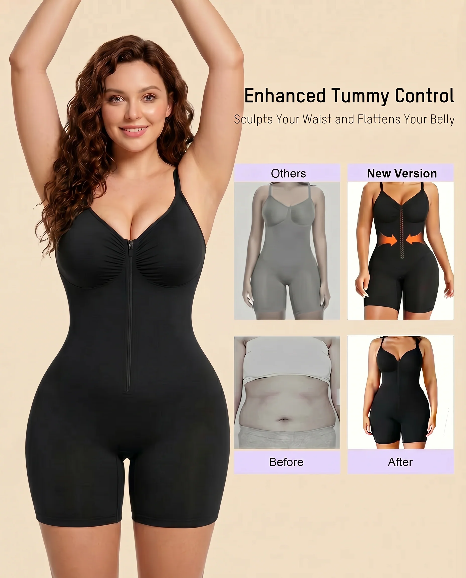 Women's High Elastic Zipper Adjustable Straps Breathable Mesh Design Tummy Control Body Shaper - Image 16