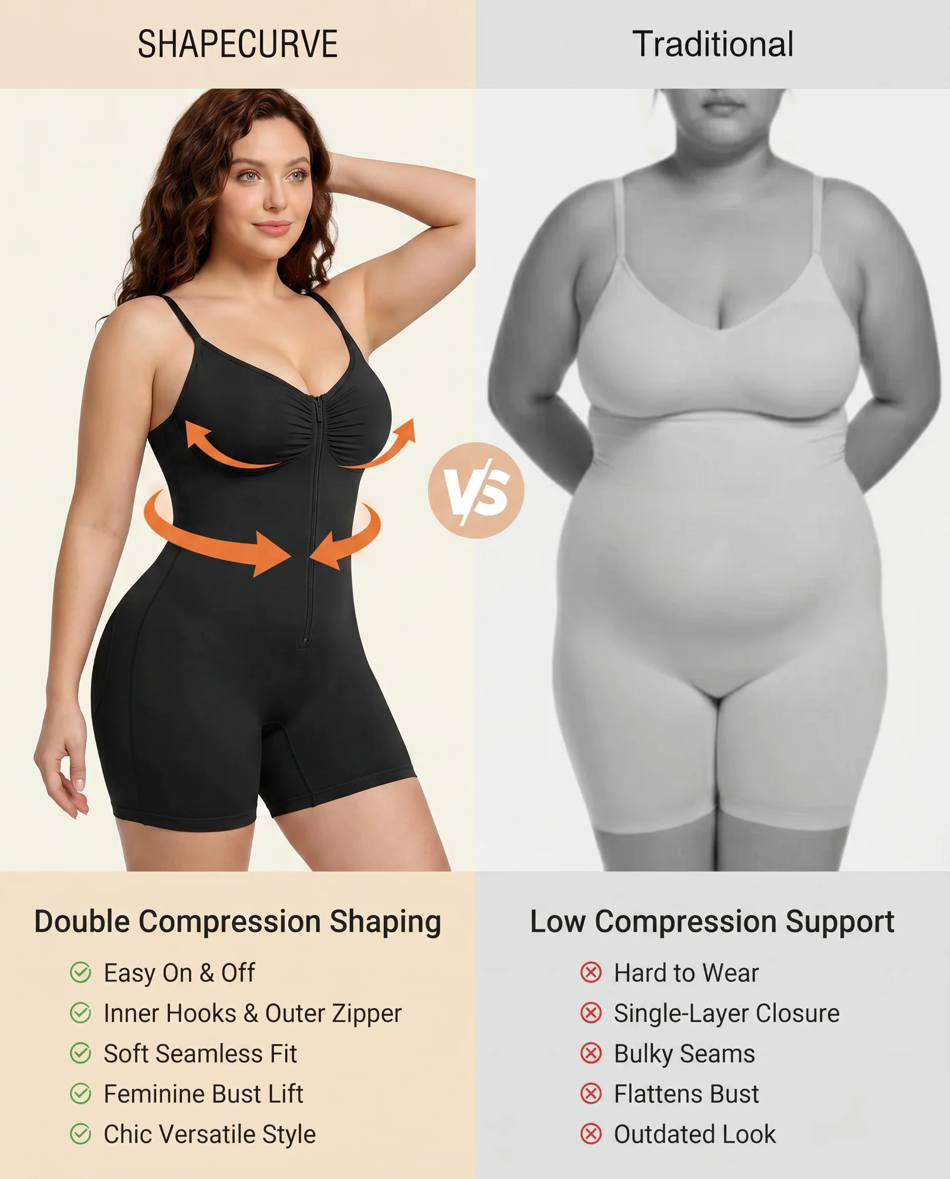 Women's High Elastic Zipper Adjustable Straps Breathable Mesh Design Tummy Control Body Shaper - Image 20
