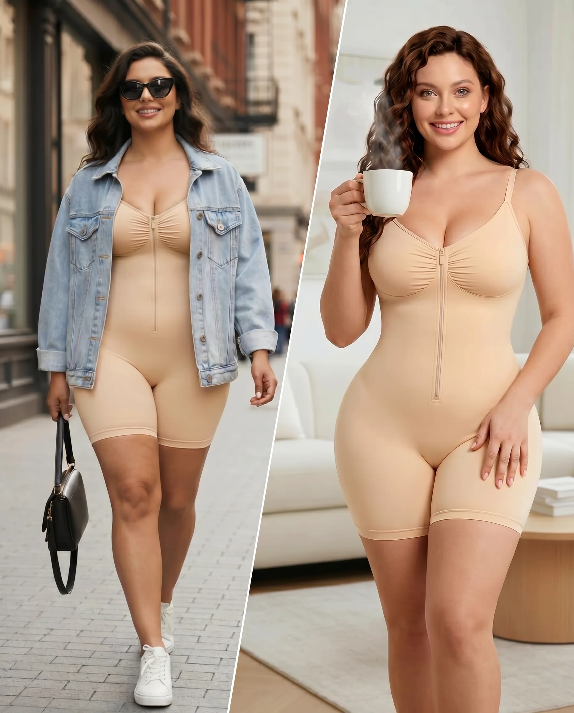 Women's High Elastic Zipper Adjustable Straps Breathable Mesh Design Tummy Control Body Shaper - Image 23
