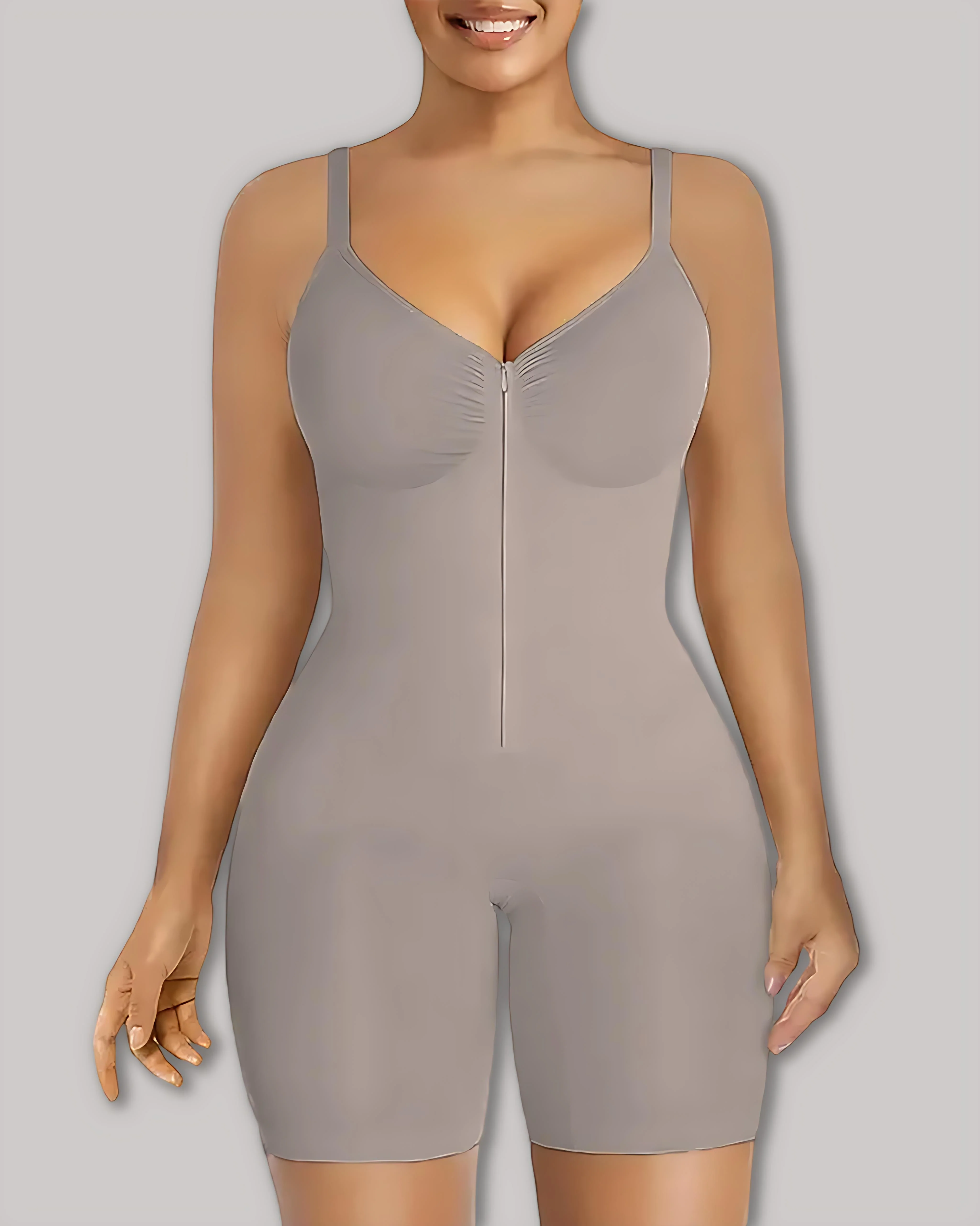 Women's High Elastic Zipper Adjustable Straps Breathable Mesh Design Tummy Control Body Shaper - Image 26