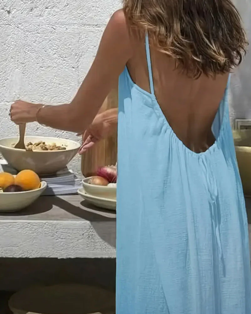 Women’s Chic Solid Color Backless Cami Dress - Image 23