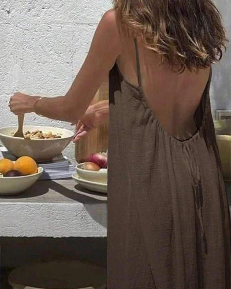 Women’s Chic Solid Color Backless Cami Dress - Image 8