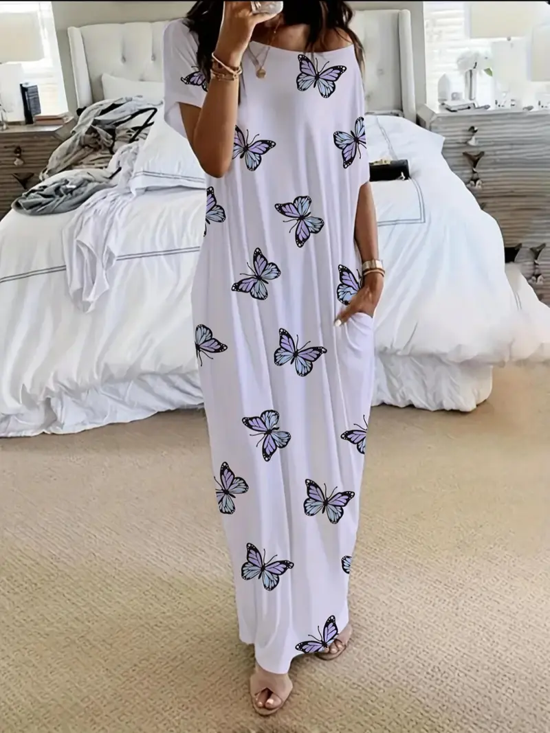 Women’s Solid Color Batwing Sleeve Casual Nightdress - Image 13