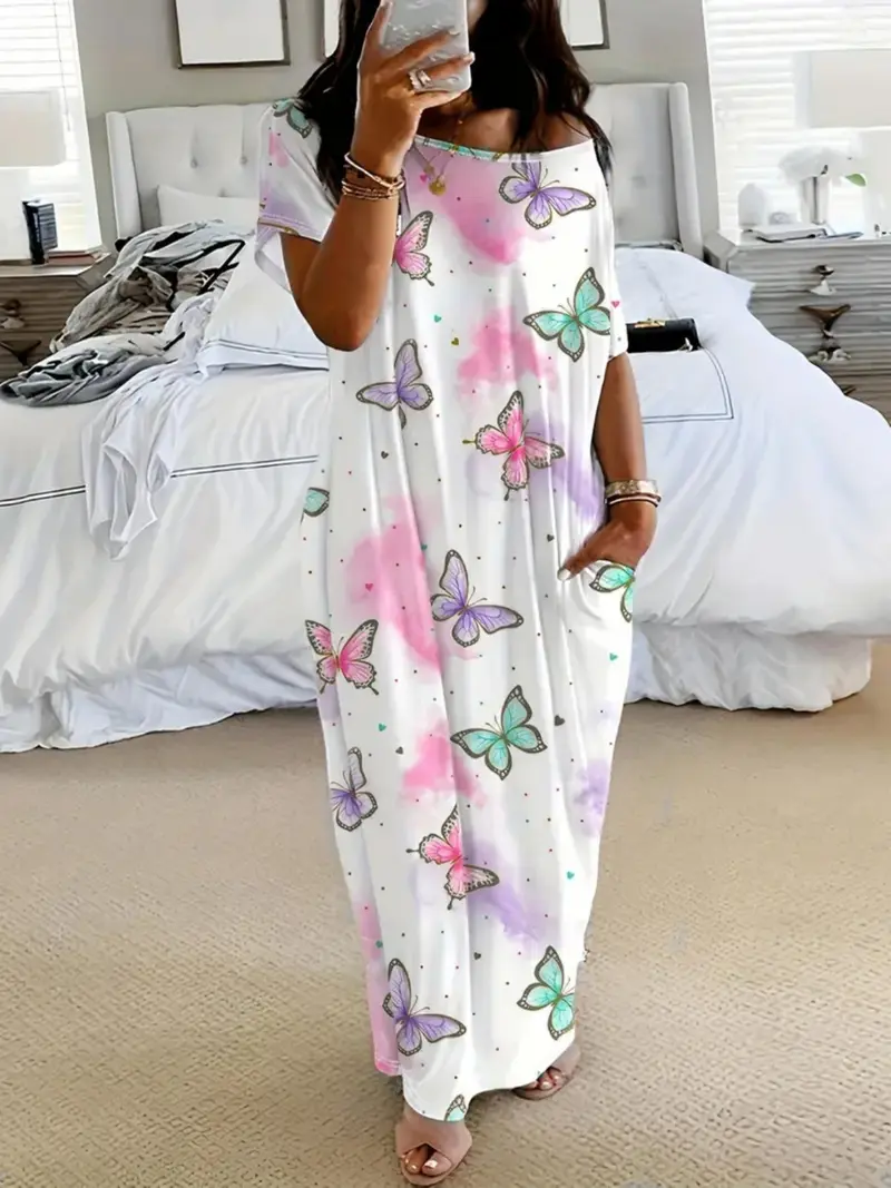 Women’s Solid Color Batwing Sleeve Casual Nightdress - Image 14