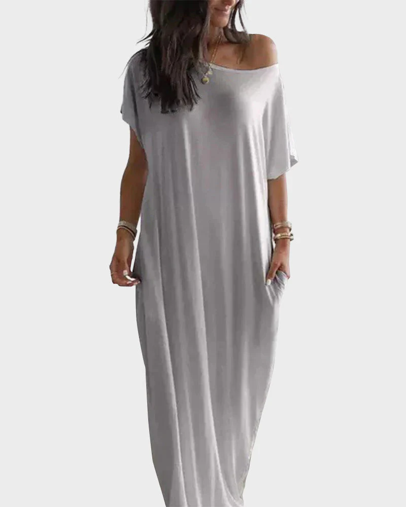 Women’s Solid Color Batwing Sleeve Casual Nightdress - Image 6