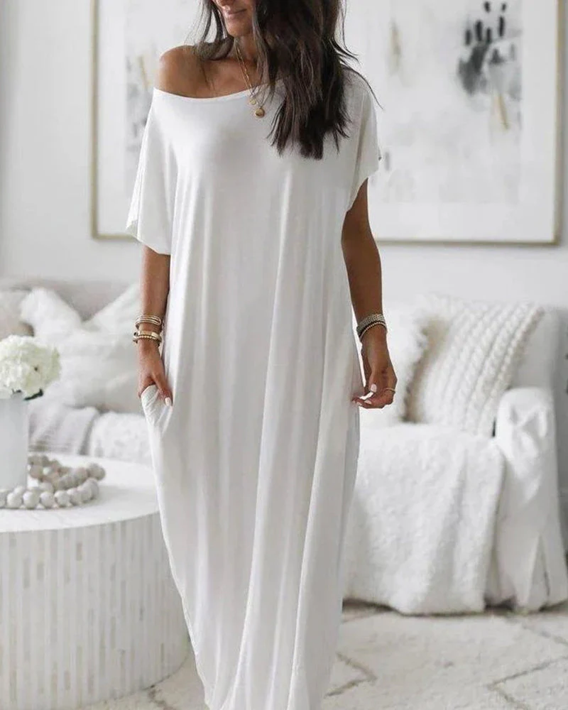 Women’s Solid Color Batwing Sleeve Casual Nightdress - Image 7