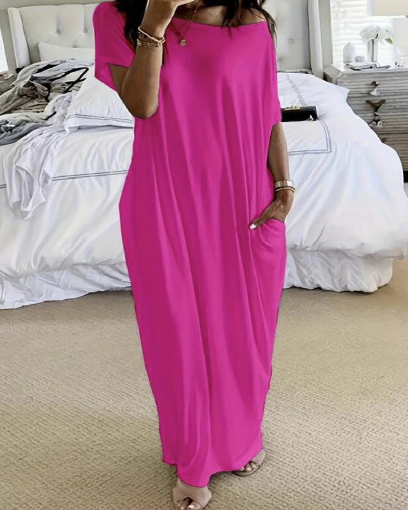 Women’s Solid Color Batwing Sleeve Casual Nightdress - Image 8