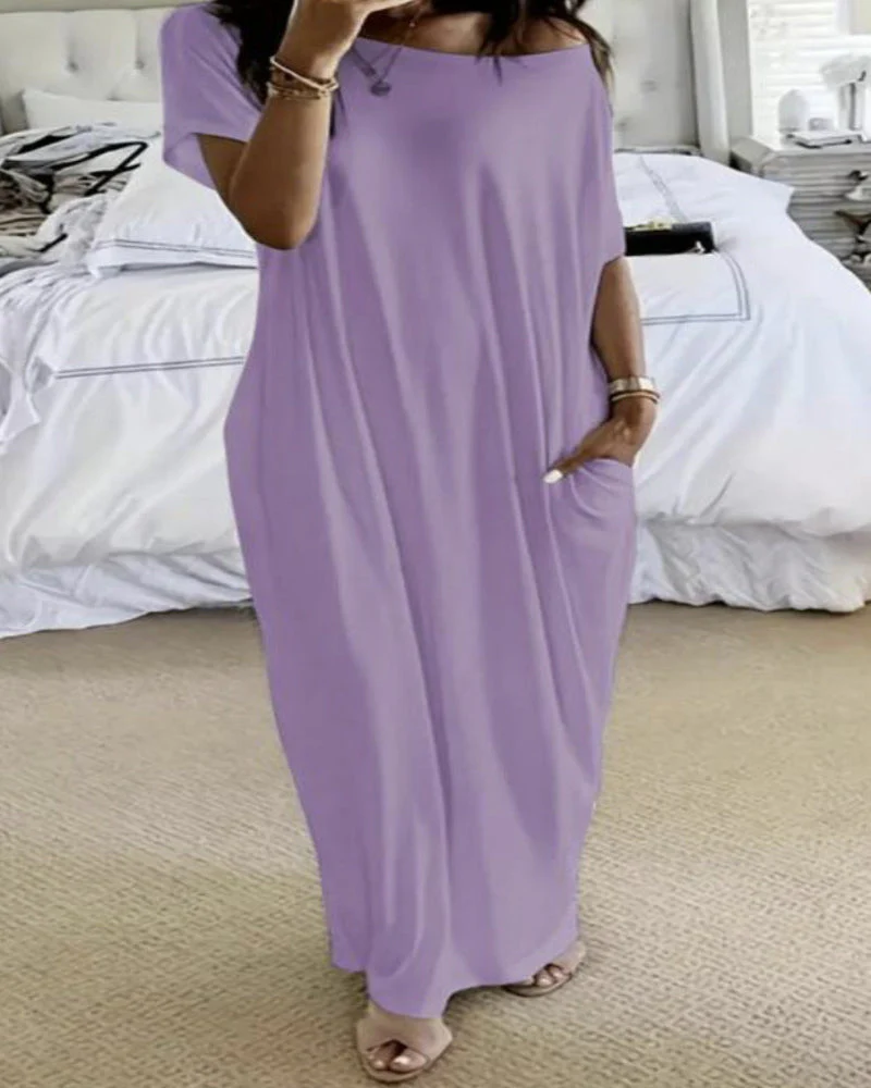 Women’s Solid Color Batwing Sleeve Casual Nightdress - Image 9