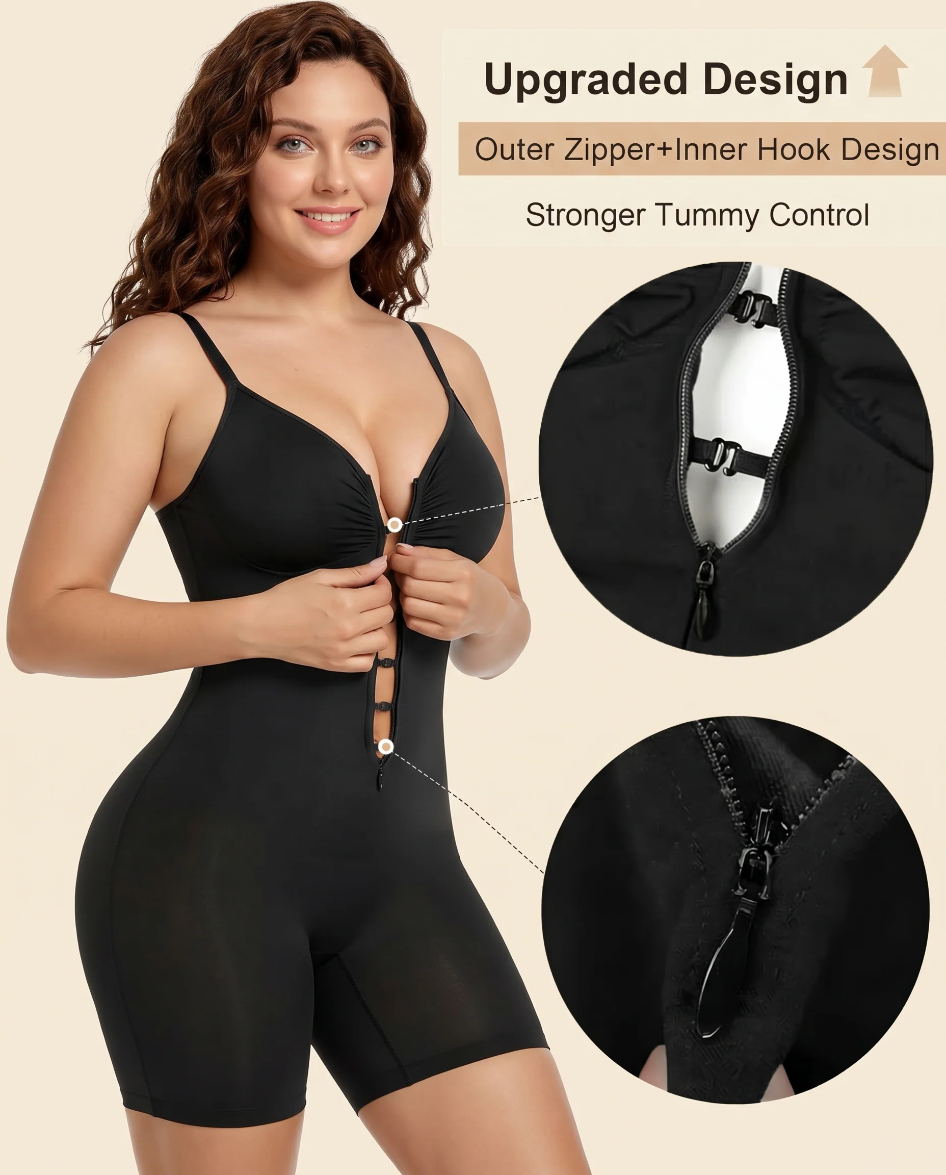Women's Tummy Control Zip Front Bodysuit - Image 17