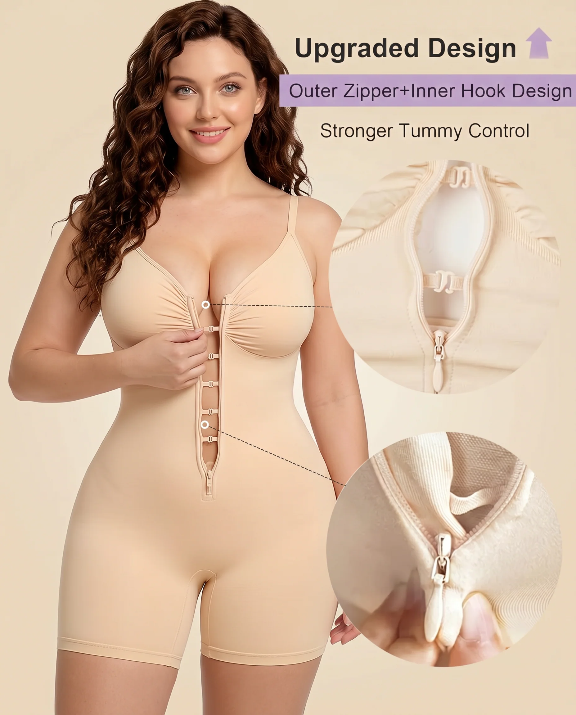 Women's Tummy Control Zip Front Bodysuit - Image 19