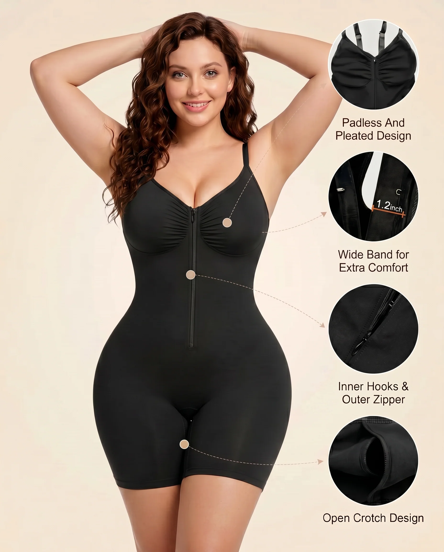 Women's Tummy Control Zip Front Bodysuit - Image 9