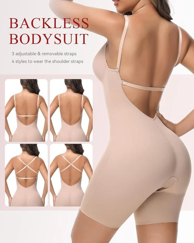 Women's U Plunge Strapless Tummy Control Bodysuit Low Back Built In Bra Shapewear - Image 14