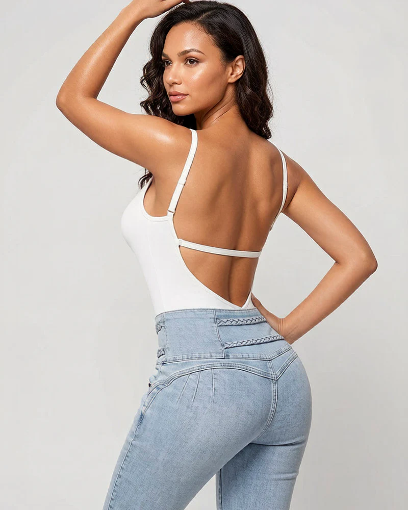 Women's U Plunge Strapless Tummy Control Bodysuit Low Back Built In Bra Shapewear - Image 22