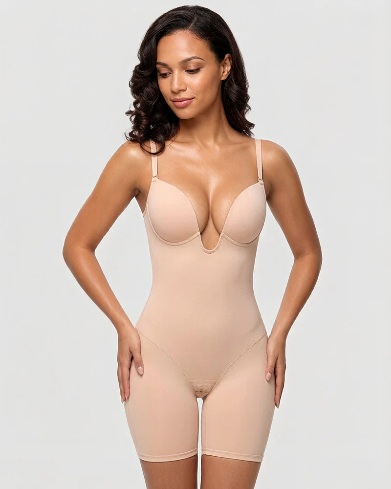 Women's U Plunge Strapless Tummy Control Bodysuit Low Back Built In Bra Shapewear - Image 3