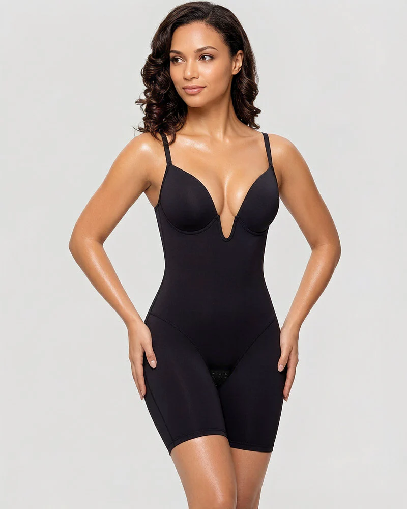 Women's U Plunge Strapless Tummy Control Bodysuit Low Back Built In Bra Shapewear - Image 7